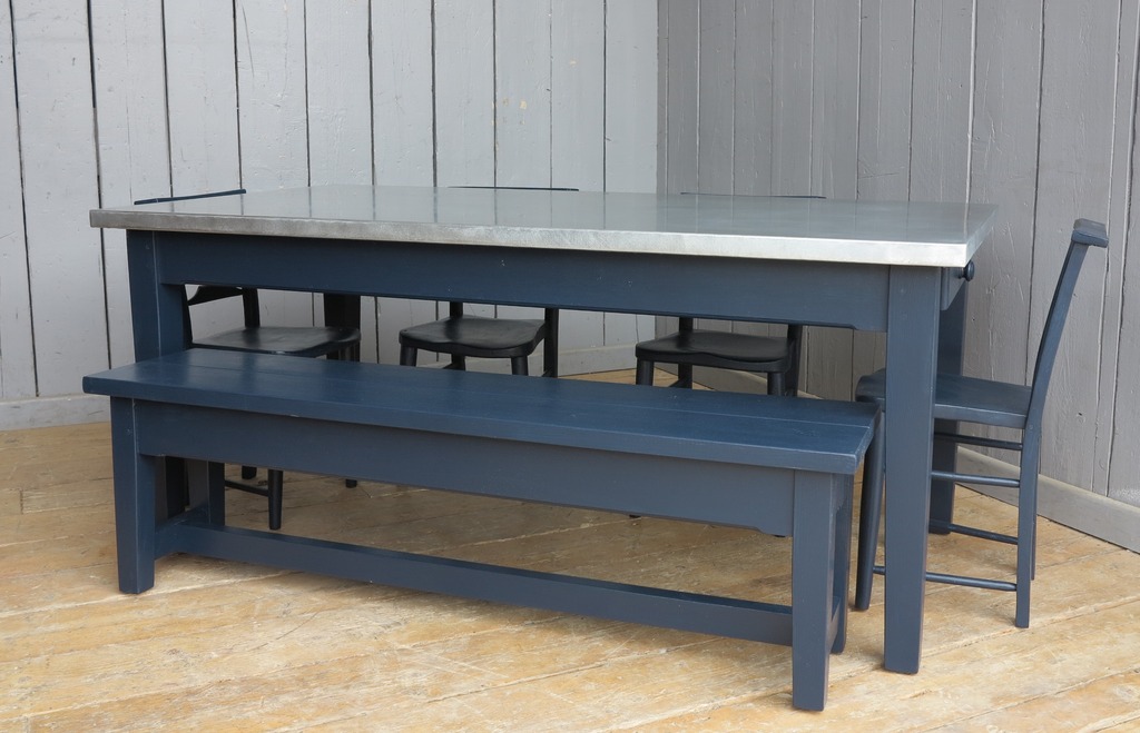 Custom metal tabletop and bench